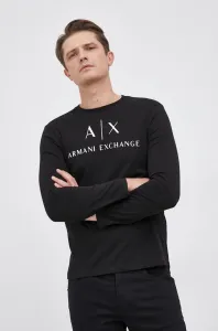 Tričko s dlhým rukávom Armani Exchange pánske, čierna farba, s potlačou #8721196