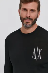 Vlnený sveter Armani Exchange pánsky, čierna farba, ľahký #8588693