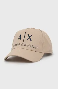 Bavlnená čiapka Armani Exchange béžová farba, s nášivkou #5588379