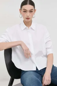 Bavlnená košeľa Armani Exchange dámska, biela farba, voľný strih, s klasickým golierom #7455563