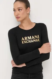 Bavlnené tričko s dlhým rukávom Armani Exchange čierna farba #8742634