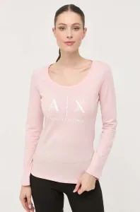 Bavlnené tričko s dlhým rukávom Armani Exchange ružová farba