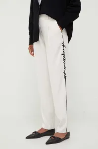 Nohavice Armani Exchange dámske, béžová farba, rovné, vysoký pás #8743043