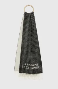 Vlnený šál Armani Exchange čierna farba, s potlačou