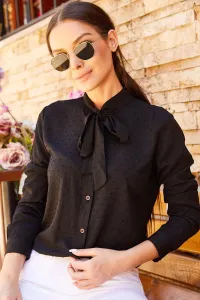 armonika Women's Black Collar Tied Patterned Shirt