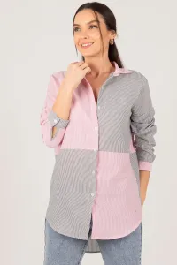 armonika Women's Blue Striped Two-tone Long Sleeve Loose Shirt