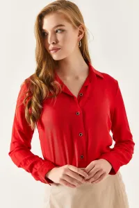 armonika Women's Red Long Sleeve Plain Shirt