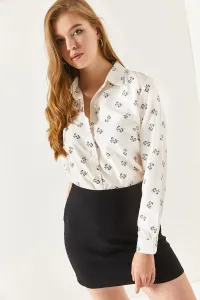 armonika Women's White Floral Pattern Long Sleeve Shirt
