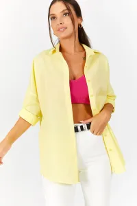 armonika Women's Mustard Oversize Long Basic Shirt