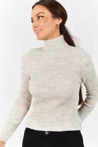 armonika Women's Beige Neck Corded Knitwear Sweater