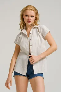 armonika Women's Beige Patterned Short Sleeve Shirt