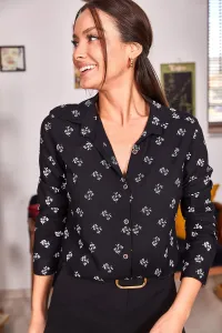 armonika Women's Black Flower Pattern Long Sleeve Shirt