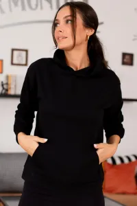 armonika Women's Black Hooded Sweatshirt with Pocket