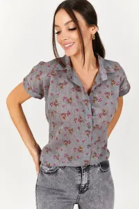 armonika Women's Gray Patterned Short Sleeve Shirt