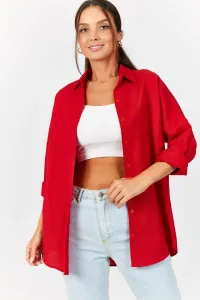 armonika Women's Red Oversize Long Basic Shirt