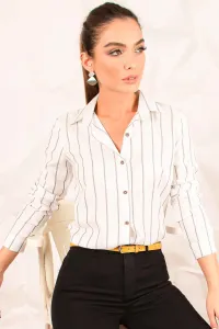 armonika Women's White Long Sleeve Striped Shirt