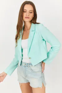 armonika Women's Turquoise Single Button Crop Jacket