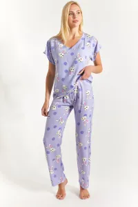 armonika Women's Lilac Rabbit Patterned Top and Bottom Pajamas Set