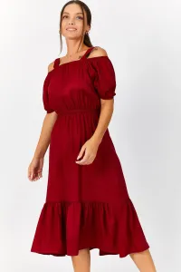 armonika Women's Claret Red Evening Dress with Elastic Waist