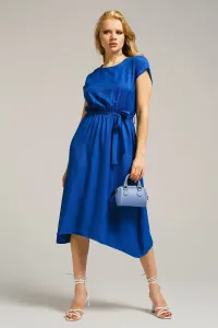 armonika Women's Dark Blue Dress with Elastic Waist and Tie