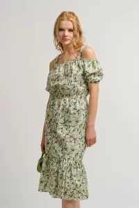 armonika Women's Green Patterned Elastic Waist Strap Dress