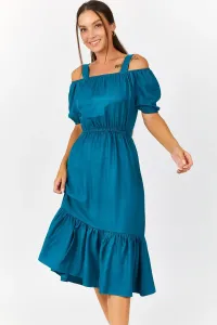 armonika Women's Indigo Dress with Elastic Waist, Straps