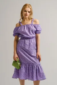 armonika Women's Lilac Patterned Elastic Waist Strap Dress