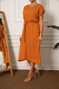 armonika Women's Orange Pompoms, Elastic Tie Waist Dress