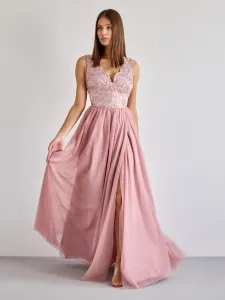 Bledoružové dlhé spoločenské šaty Chiara #4647352