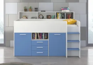 ArtCross Detská vyvýšená posteľ NEO | pravá farebné prevedenie: biela / modrá