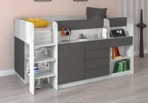 ArtCross Detská vyvýšená posteľ SMILE | ľavá farebné prevedenie: dub craft biely / grafit