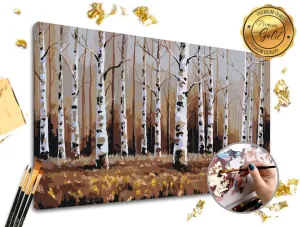 Maľovanie podľa čísel PREMIUM GOLD – Brezový les (Sada na maľovanie podľa čísel ARTMIE so zlatými plátkami) #1826440