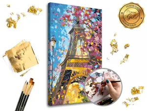 Maľovanie podľa čísel PREMIUM GOLD – Eiffel Tower (Sada na maľovanie podľa čísel ARTMIE so zlatými plátkami) #1826356