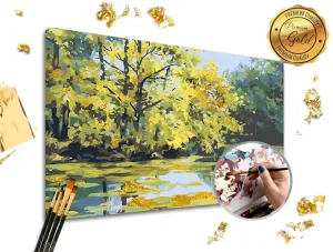 Maľovanie podľa čísel PREMIUM GOLD - Jazero (Sada na maľovanie podľa čísel ARTMIE so zlatými plátkami) #1826359
