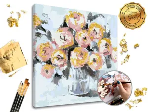 Maľovanie podľa čísel PREMIUM GOLD – Kvetinové potešenie (Sada na maľovanie podľa čísel ARTMIE so zlatými plátkami) #1826435