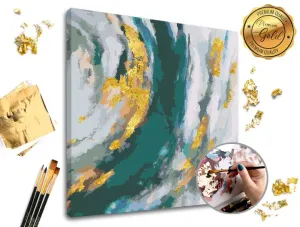 Maľovanie podľa čísel PREMIUM GOLD – Tyrkysová fantázia (Sada na maľovanie podľa čísel ARTMIE so zlatými plátkami) #1826432