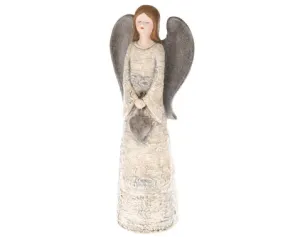 Dekoračná soška Anjel držiaci srdce 41 cm, béžová/hnedá%