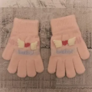 Detské zateplené ružové rukavice 6-12Y BOW #1783977