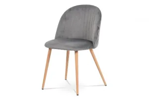 AUTRONIC CT-381 GREY4 jedálenská stolička, sivá látka zamat, kov dekor dub