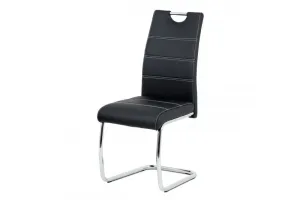 AUTRONIC HC-481 BK jedálenská stoličky ekokoža čierna, biele prešitie/nohy kov, chróm