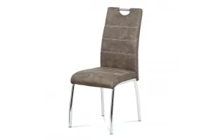 AUTRONIC HC-486 BR3 Jedálenská stolička, poťah hnedá látka COWBOY v dekore vintage kože, biele prešitie, kovová štvornohá chrómovaná podnož