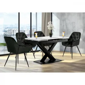 AUTRONIC HT-450M BK Jedálenský stôl 120+30+30x80 cm, keramická doska biely mramor, kov, čierny matný lak