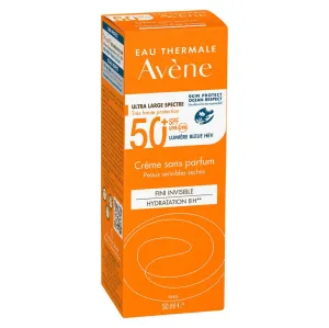 Avene Sun Cream Invisible Finish Fragrance-Free SPF50+ 50 ml opaľovací prípravok na tvár na zmiešanú pleť; na dehydratovanu pleť