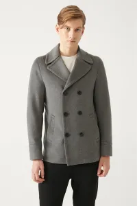 Avva Men's Anthracite Double Breasted Collar Woolen Cachet Comfort Fit Relaxed Cut Coat #9368106