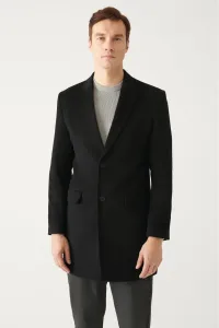 Avva Men's Black Slit Woolen Cuffed Comfort Fit Comfortable Cut Coat