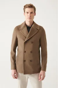 Avva Men's Mink Double Breasted Collar Woolen Cachet Comfort Fit Relaxed Cut Coat #9526341
