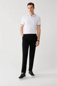 Avva Men's Black Side Pocket Dobby Slim Fit Slim Fit Flexible Chino Canvas Trousers