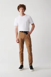 Avva Men's Camel Dobby Flexible 5 Pockets Slim Fit Slim Fit Canvas Trousers