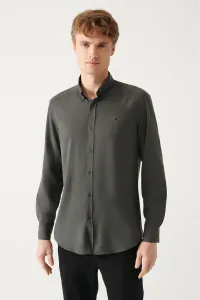 Avva Anthracite Button Collar Comfort Fit Tencel Shirt #9161533