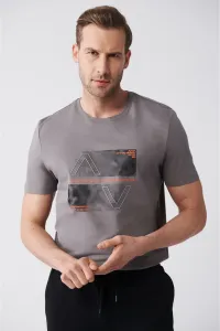 Avva Men's Anthracite 100% Cotton Crew Neck Front Printed Standard Fit Regular Cut T-shirt